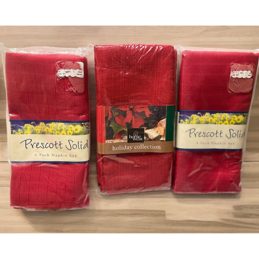 3 packs of NWT Prescott Solid & Holiday Homewear RED Napkins (Set of 4 each)